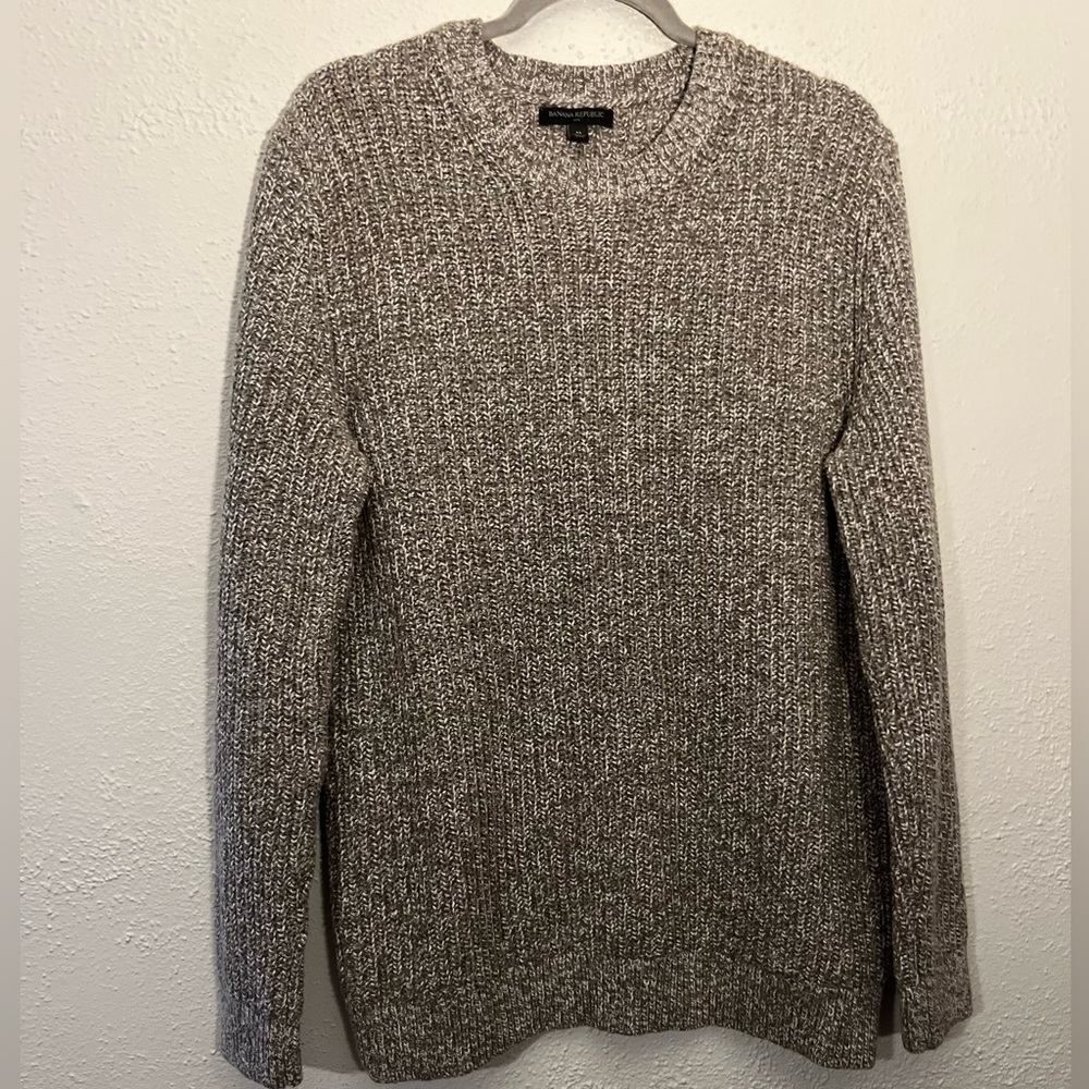 Banana Republic Men’s M Fisherman Sweater Cotton Wool Blend Marled Brown Heavy - Picture 1 of 5